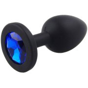 Malý anální kolík ze silikonu se šperkem - tmavě modrý